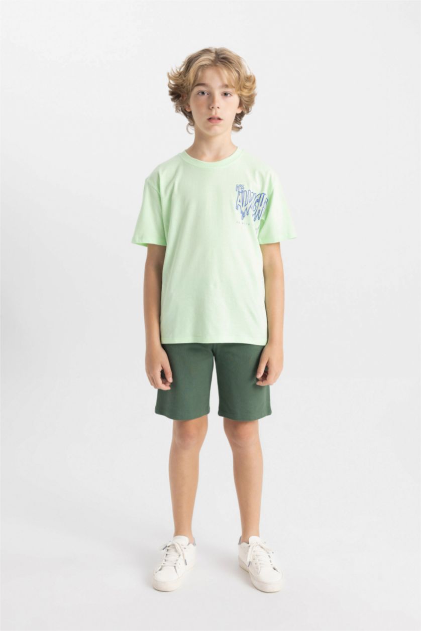 BOYS & TEENS Light Green Boy Crew Neck Printed Short Sleeve T-Shirt