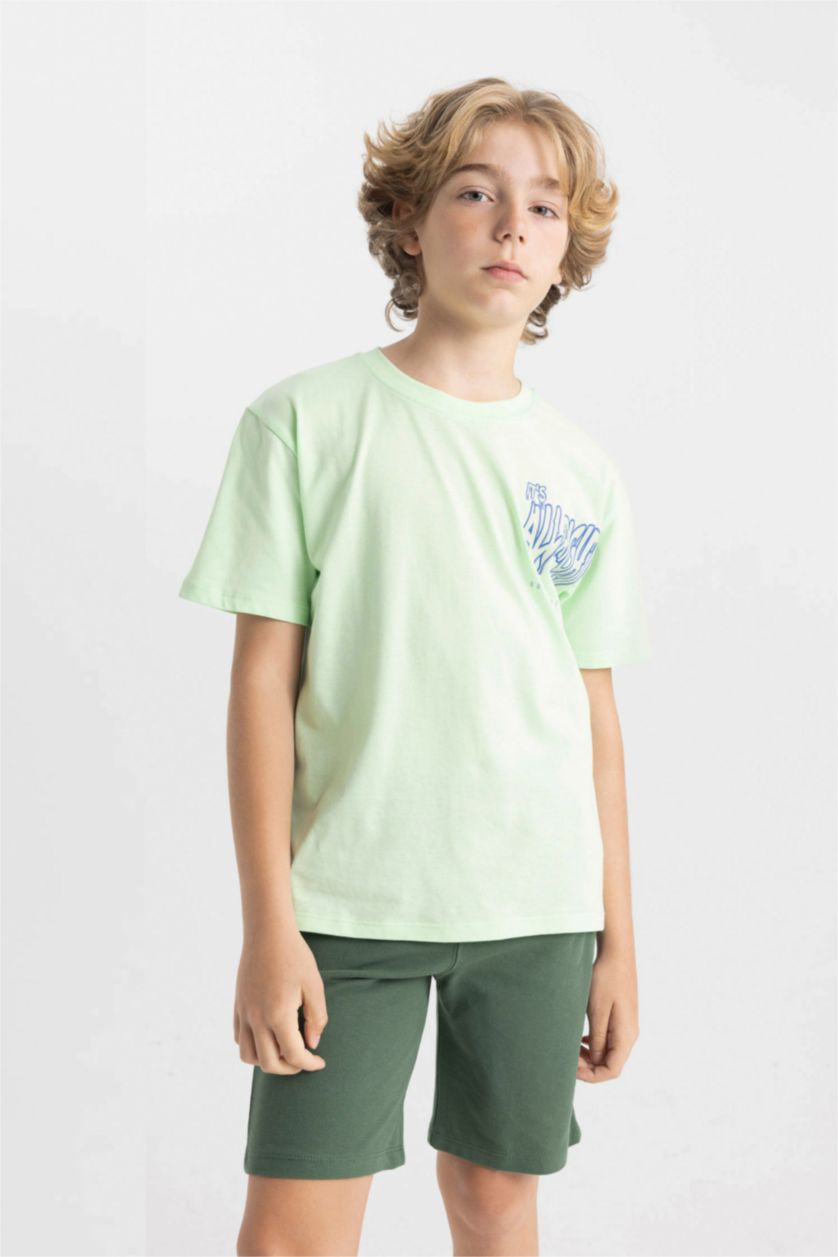 BOYS & TEENS Light Green Boy Crew Neck Printed Short Sleeve T-Shirt