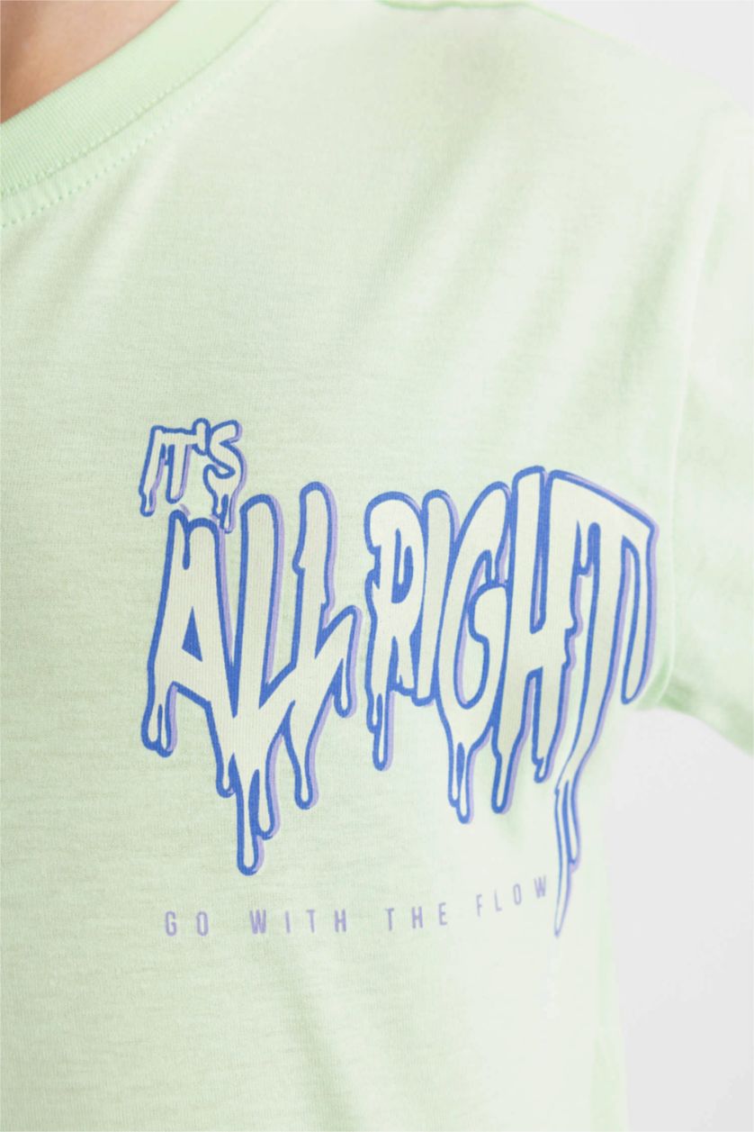 BOYS & TEENS Light Green Boy Crew Neck Printed Short Sleeve T-Shirt