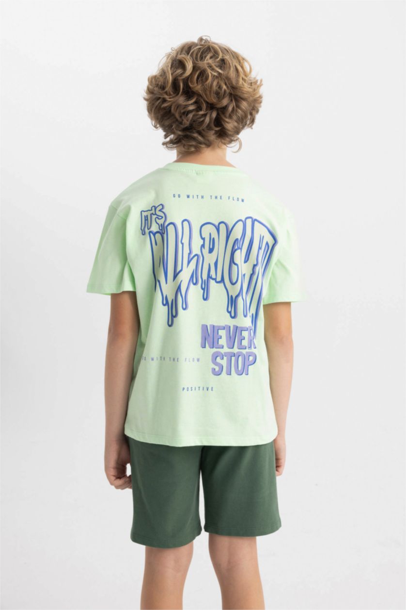 BOYS & TEENS Light Green Boy Crew Neck Printed Short Sleeve T-Shirt