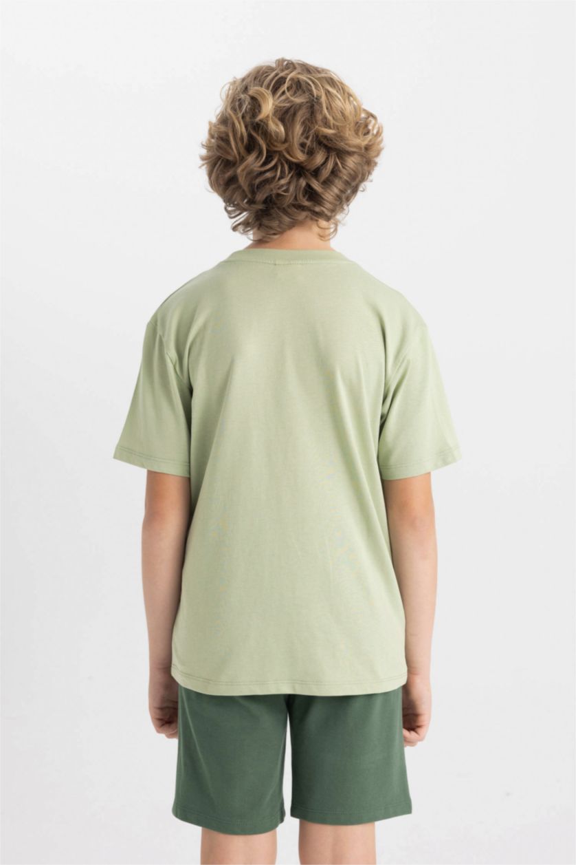 Erkek Çocuk - Genç Erkek Açık Yeşil Erkek Çocuk Bisiklet Yaka Baskılı Kısa Kollu Tişört