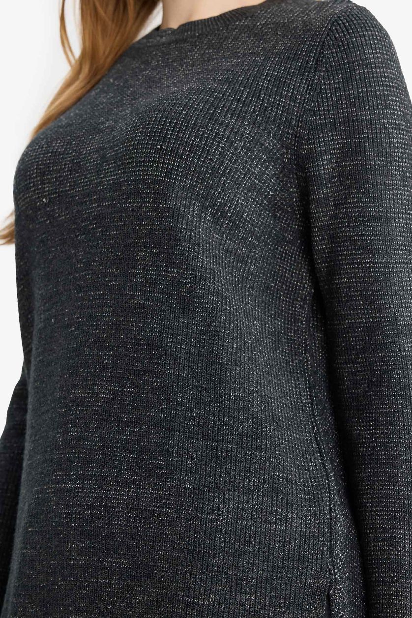 Woman Anthracite Regular Fit Glitter Fabric Knitwear Pullover
