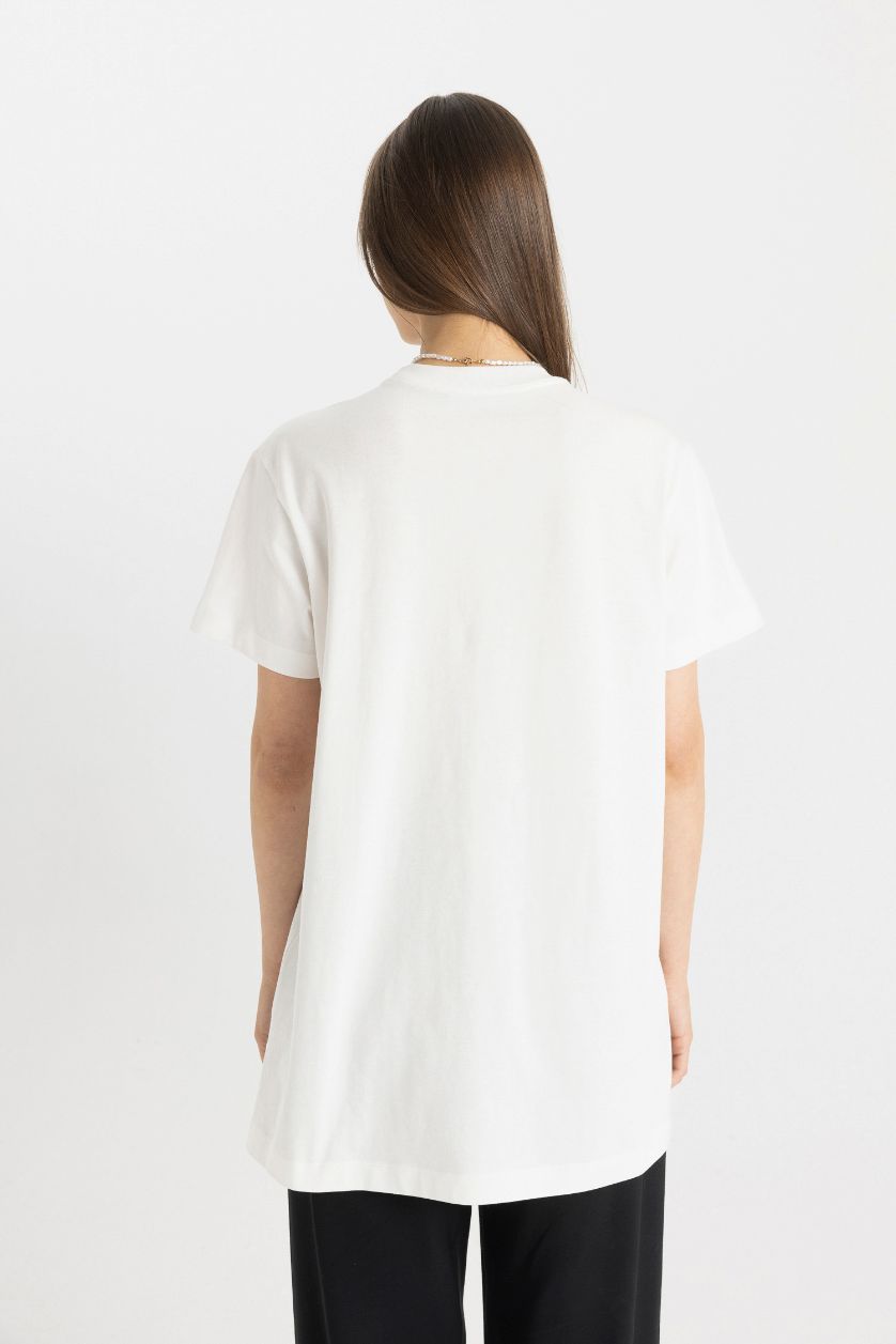 FEMME Écru T-shirt à Manches Courtes coupe régulière imprimé à Col Rond