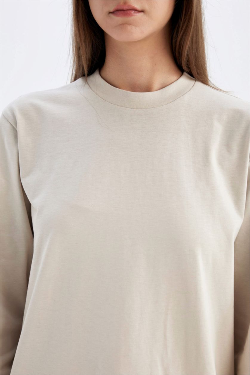 نساء اللون الحجري سويت شيرت طويل سادة قماش رقيق اوفر سايز