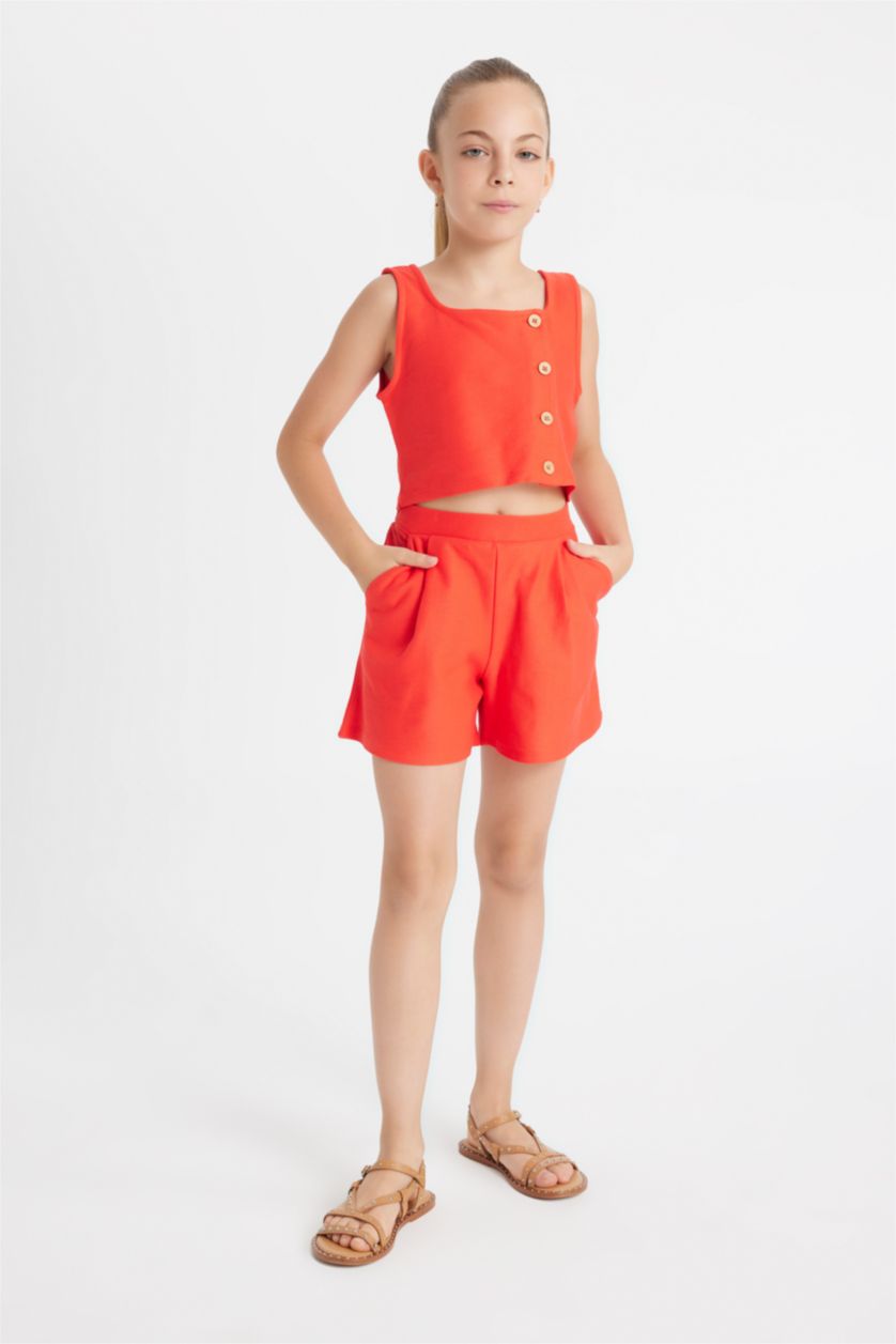 Girls & Teens Red Girl Sleeveless Blouse Shorts 2 Piece Set