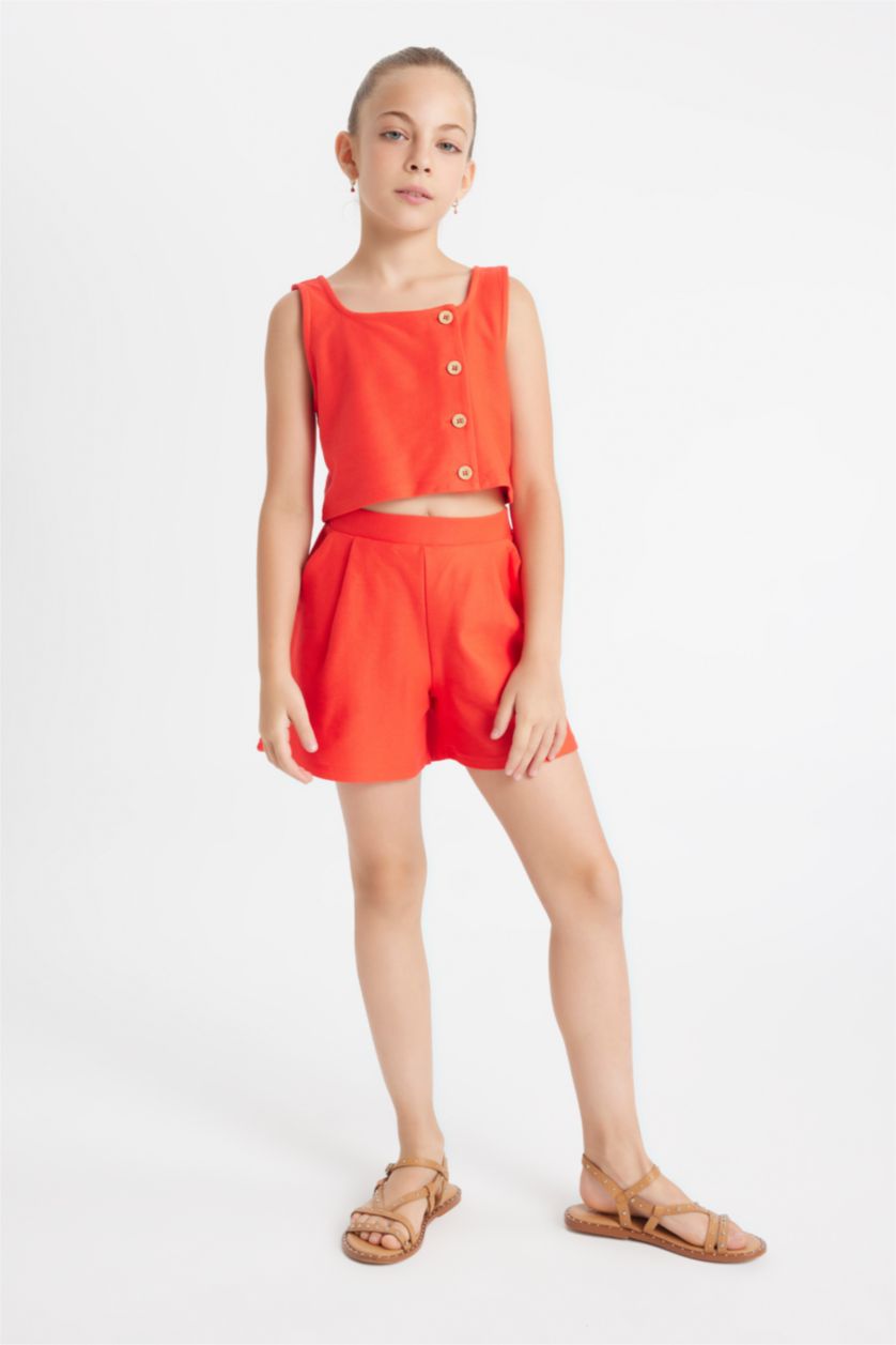 Girls & Teens Red Girl Sleeveless Blouse Shorts 2 Piece Set