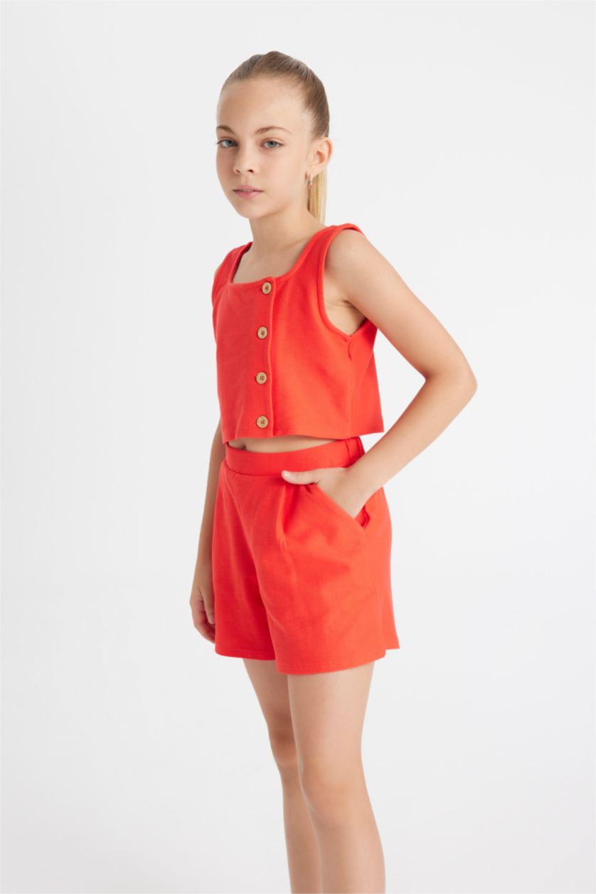 Girls & Teens Red Girl Sleeveless Blouse Shorts 2 Piece Set