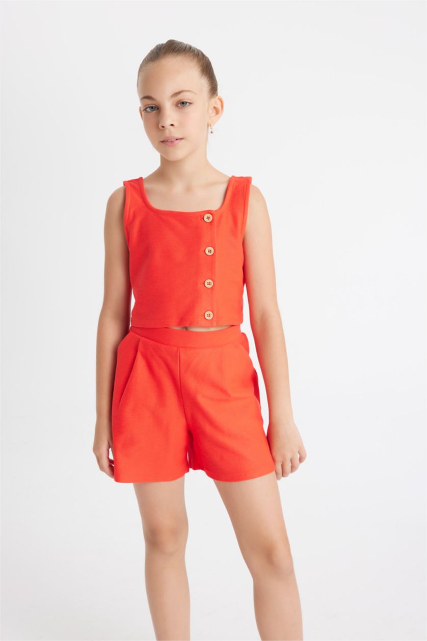 Girls & Teens Red Girl Sleeveless Blouse Shorts 2 Piece Set
