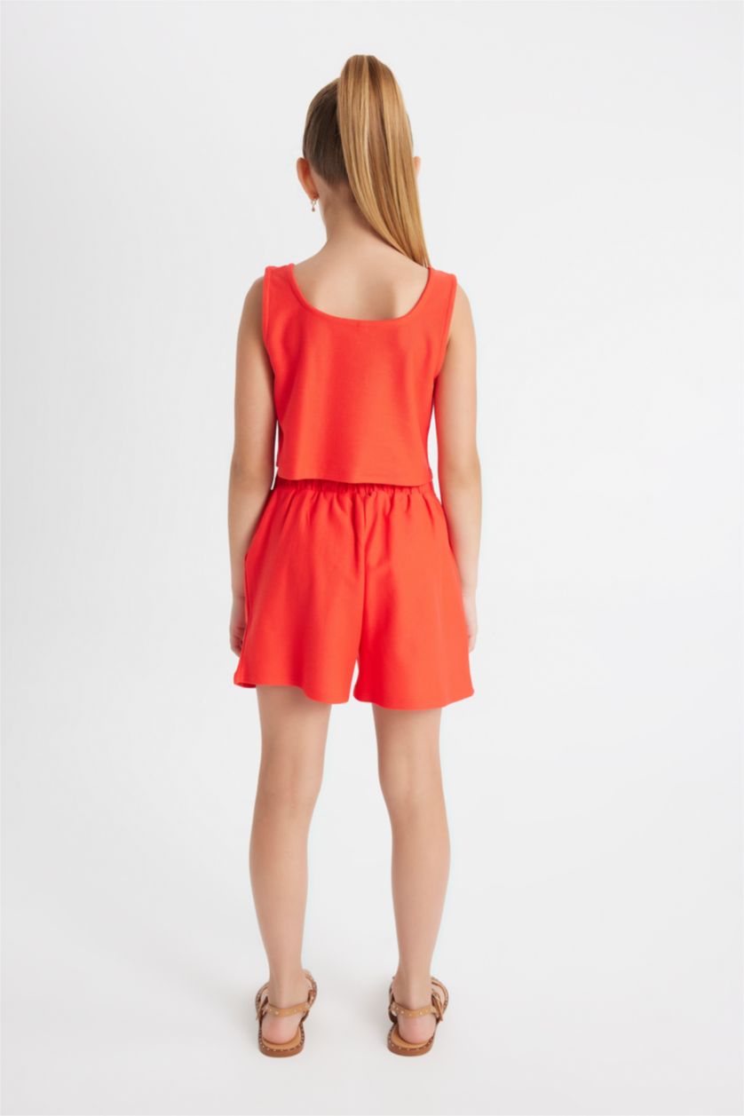 Girls & Teens Red Girl Sleeveless Blouse Shorts 2 Piece Set