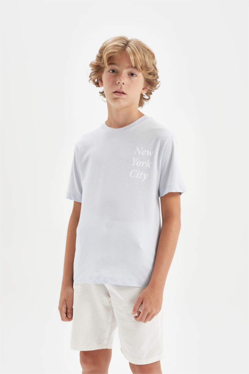 BOYS & TEENS Light Blue Boy Crew Neck Printed Short Sleeve T-Shirt