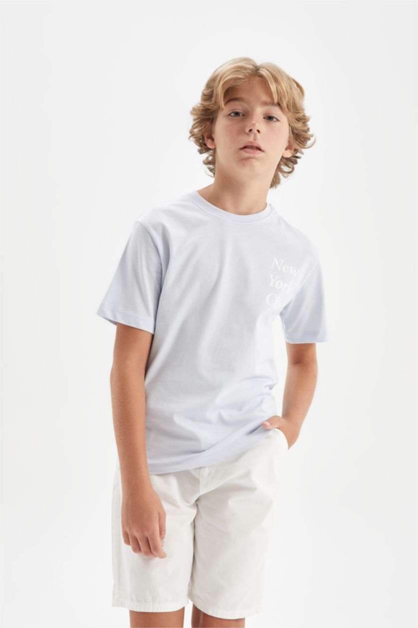 BOYS & TEENS Light Blue Boy Crew Neck Printed Short Sleeve T-Shirt