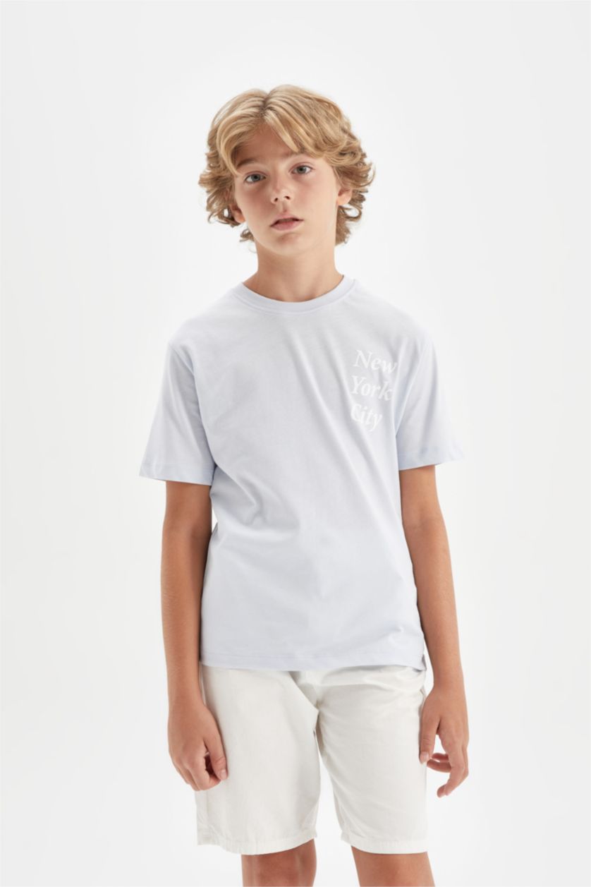 BOYS & TEENS Light Blue Boy Crew Neck Printed Short Sleeve T-Shirt