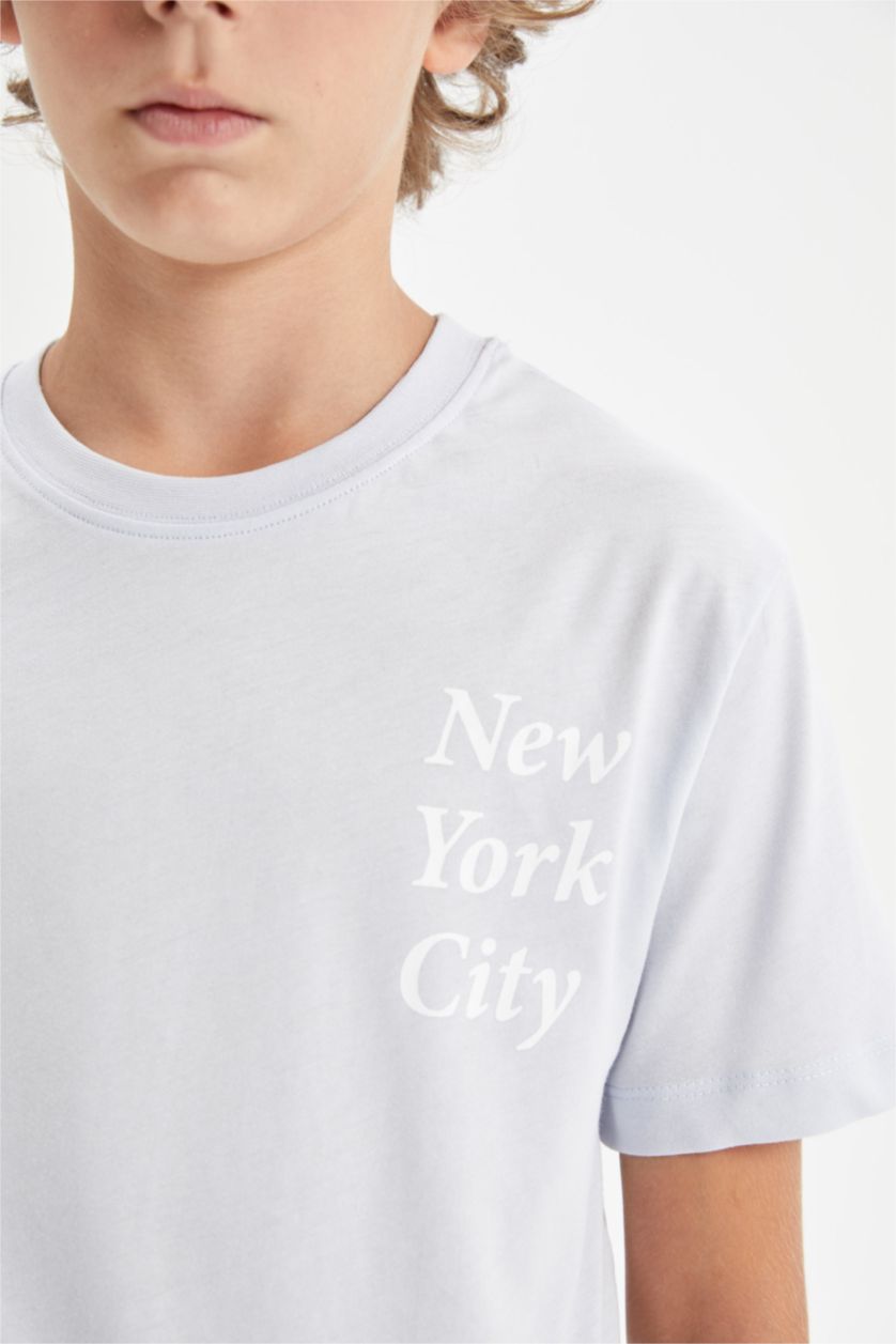 BOYS & TEENS Light Blue Boy Crew Neck Printed Short Sleeve T-Shirt