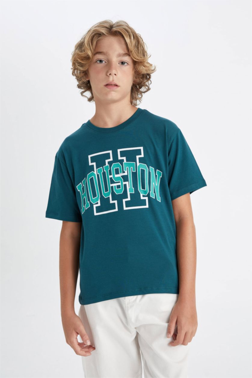 BOYS & TEENS Green Boy Crew Neck Printed Short Sleeve T-Shirt