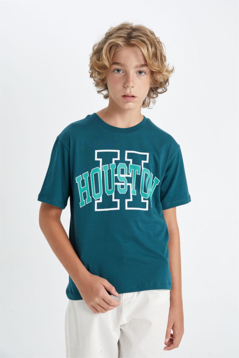 BOYS & TEENS Green Boy Crew Neck Printed Short Sleeve T-Shirt