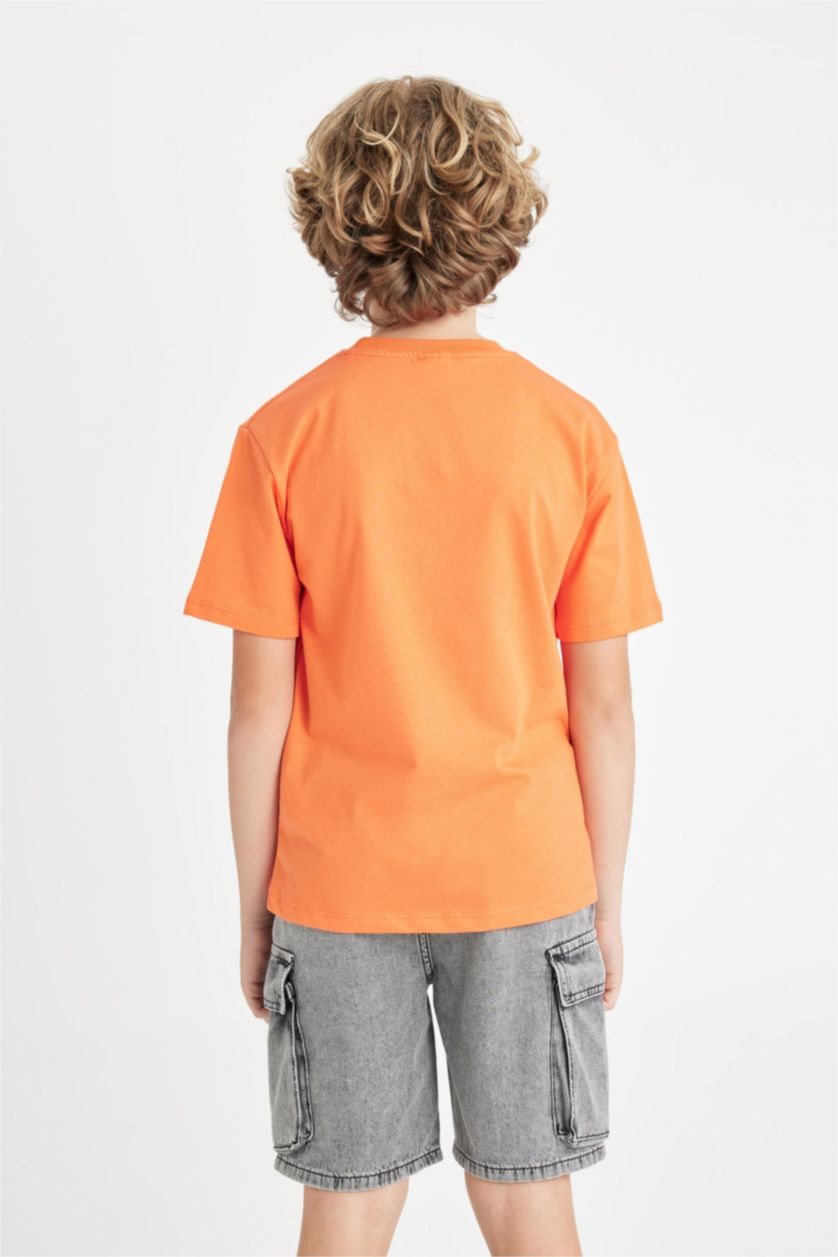 Erkek Çocuk - Genç Erkek Turuncu Bisiklet Yaka Baskılı Kısa Kollu Tişört Erkek Çocuk