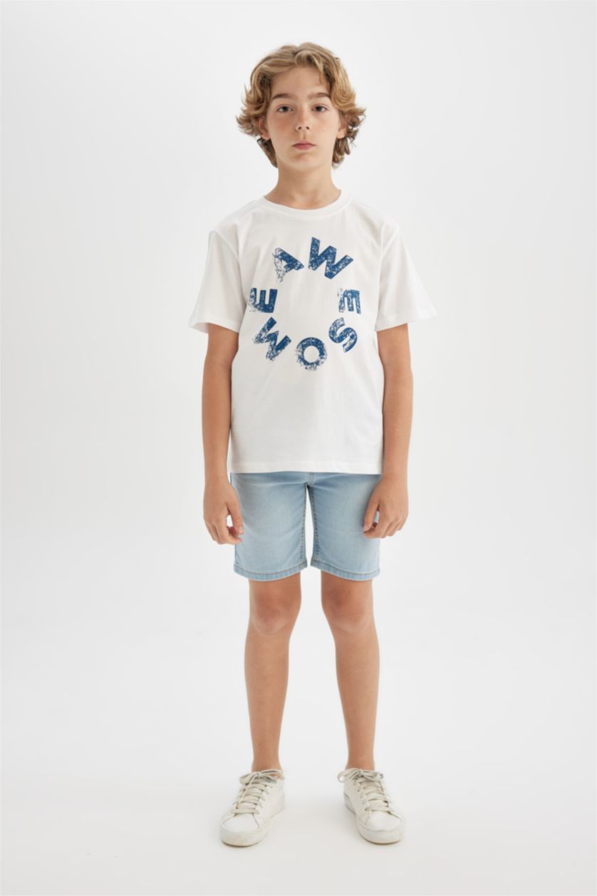Boys & Teens White Boy Crew Neck Printed Short Sleeve T-Shirt