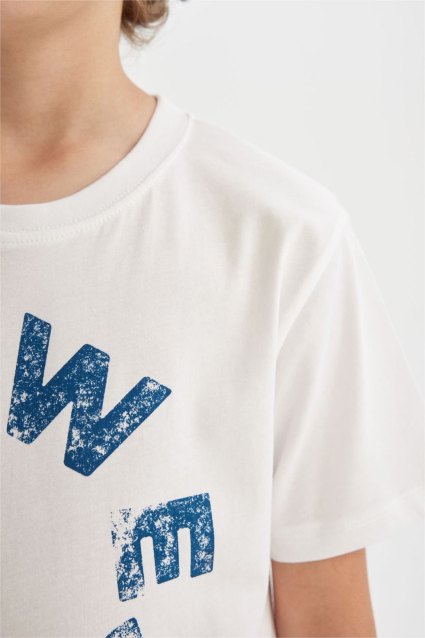 Boys & Teens White Boy Crew Neck Printed Short Sleeve T-Shirt