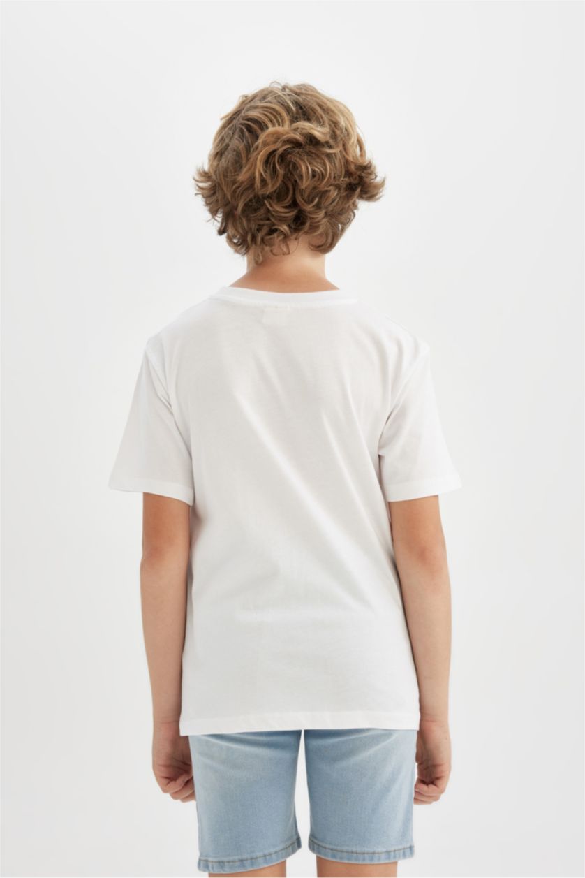 Boys & Teens White Boy Crew Neck Printed Short Sleeve T-Shirt