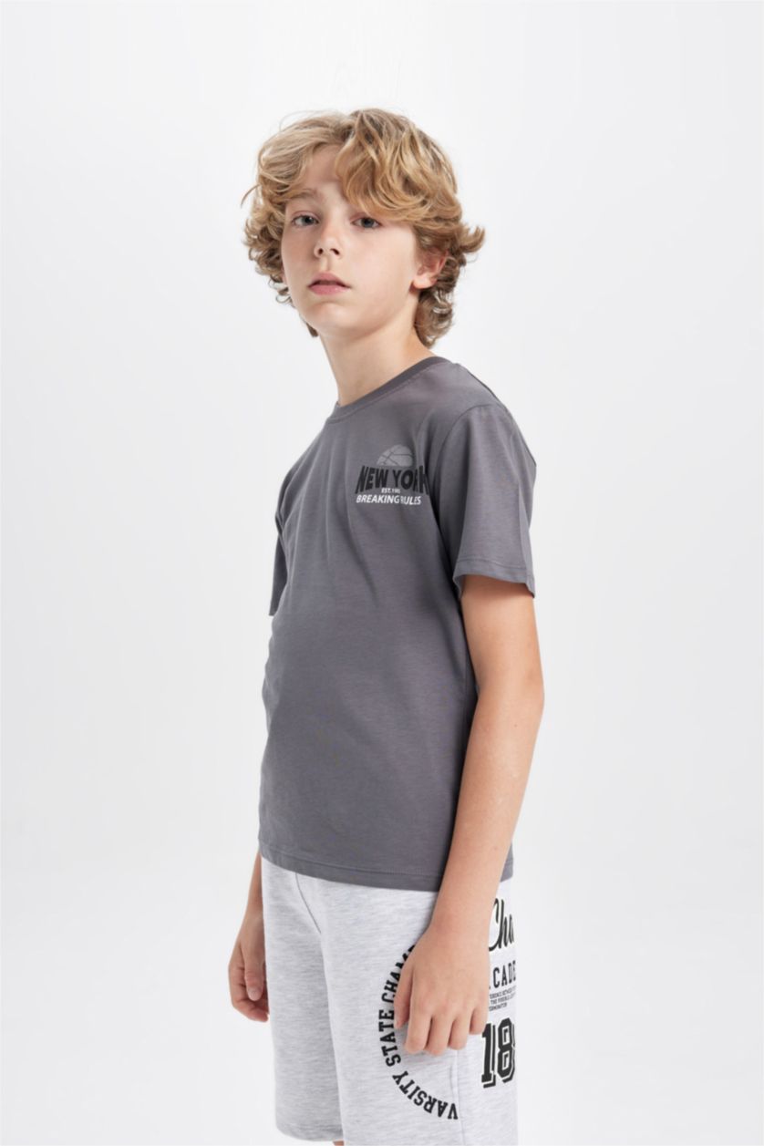 Boys & Teens Grey Boy Crew Neck Printed Short Sleeve T-Shirt