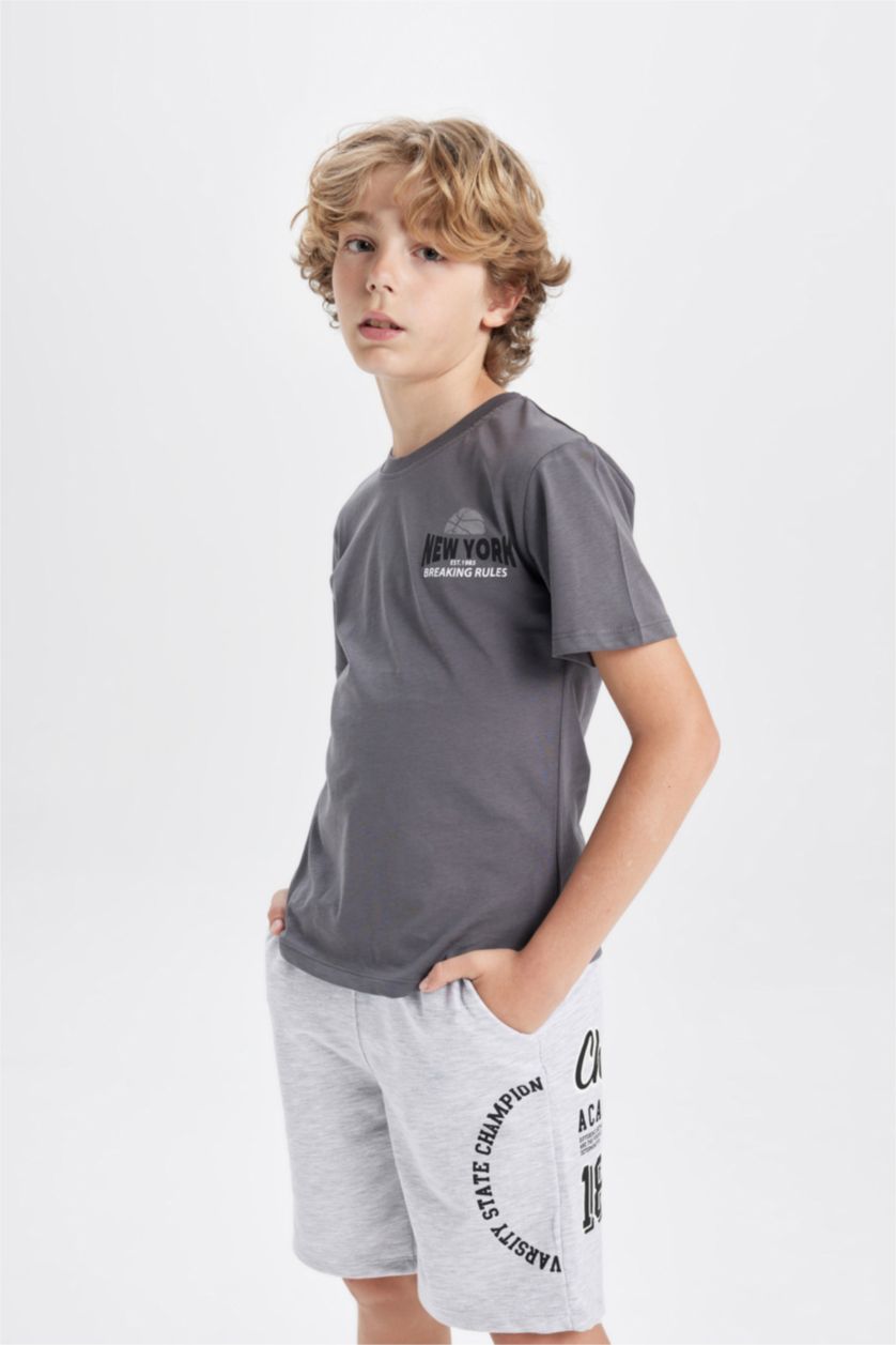 Boys & Teens Grey Boy Crew Neck Printed Short Sleeve T-Shirt