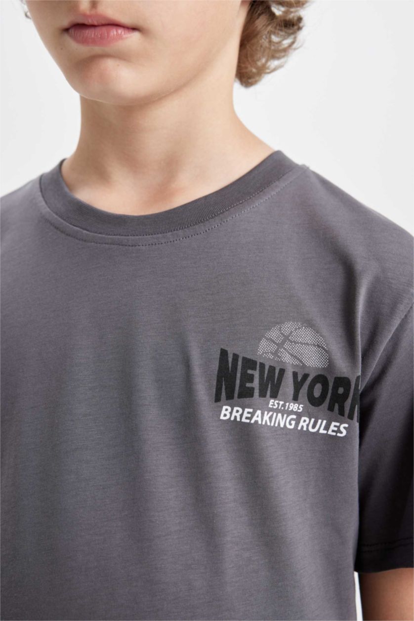 Boys & Teens Grey Boy Crew Neck Printed Short Sleeve T-Shirt