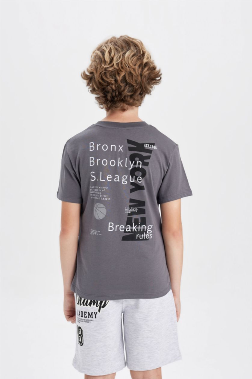 Boys & Teens Grey Boy Crew Neck Printed Short Sleeve T-Shirt