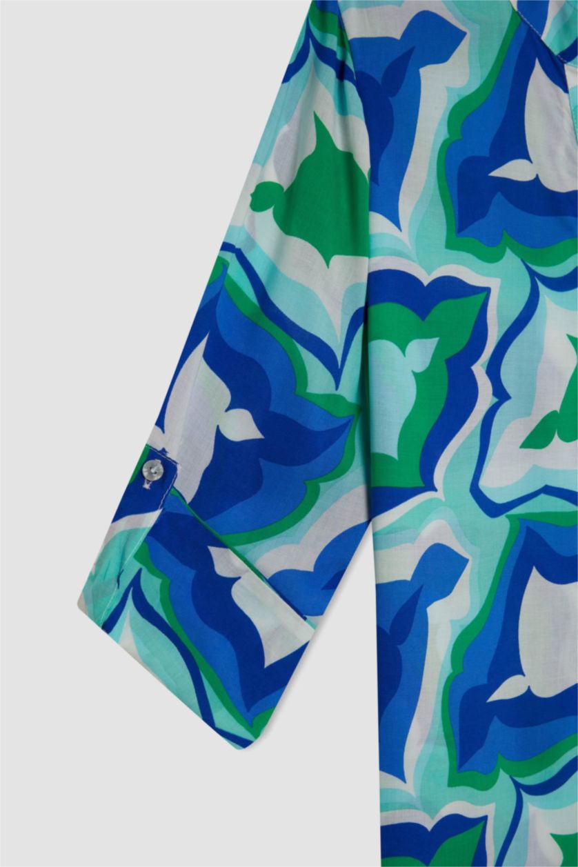 Kadın Saks Regular Fit Desenli Plaj Elbisesi