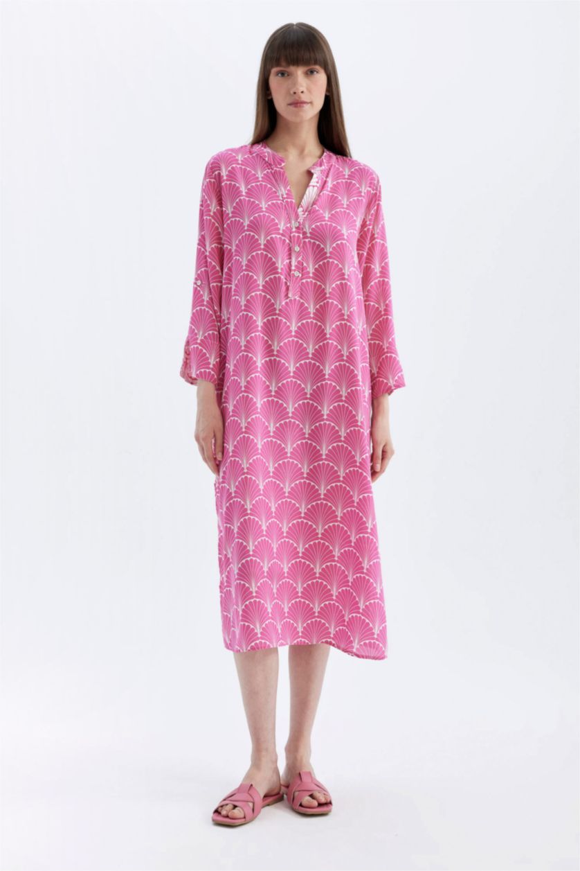 Kadın Koyu Pembe Regular Fit Desenli Plaj Elbisesi-Fall in Love