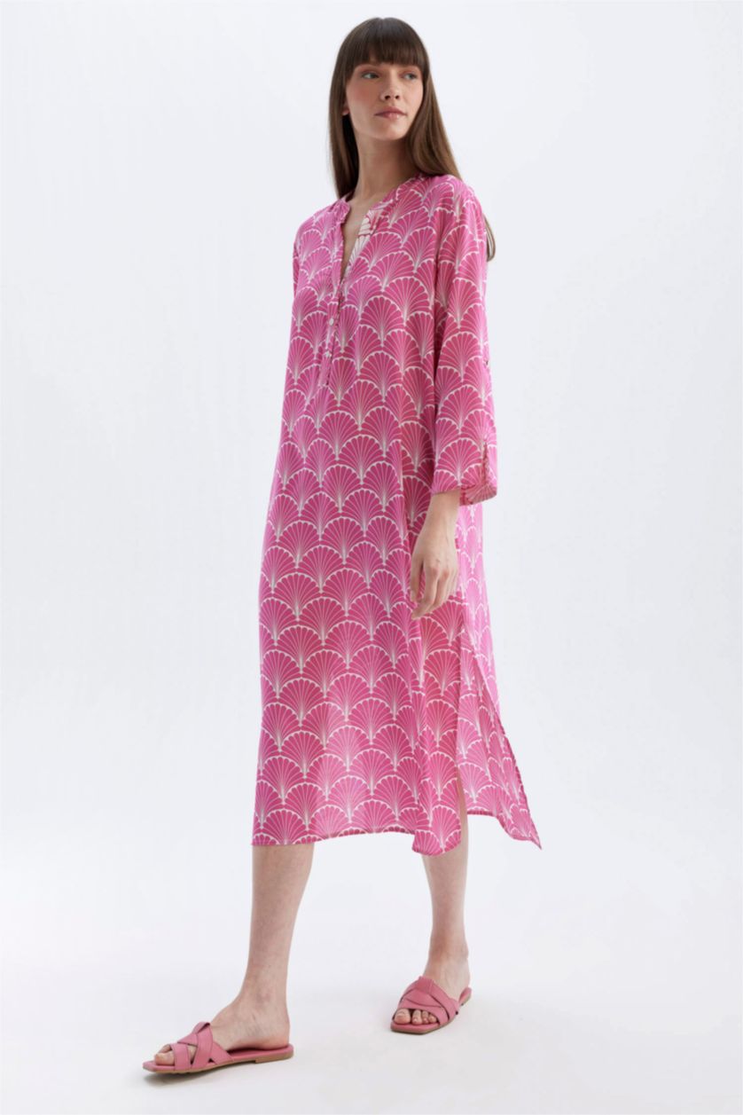 Kadın Koyu Pembe Regular Fit Desenli Plaj Elbisesi-Fall in Love