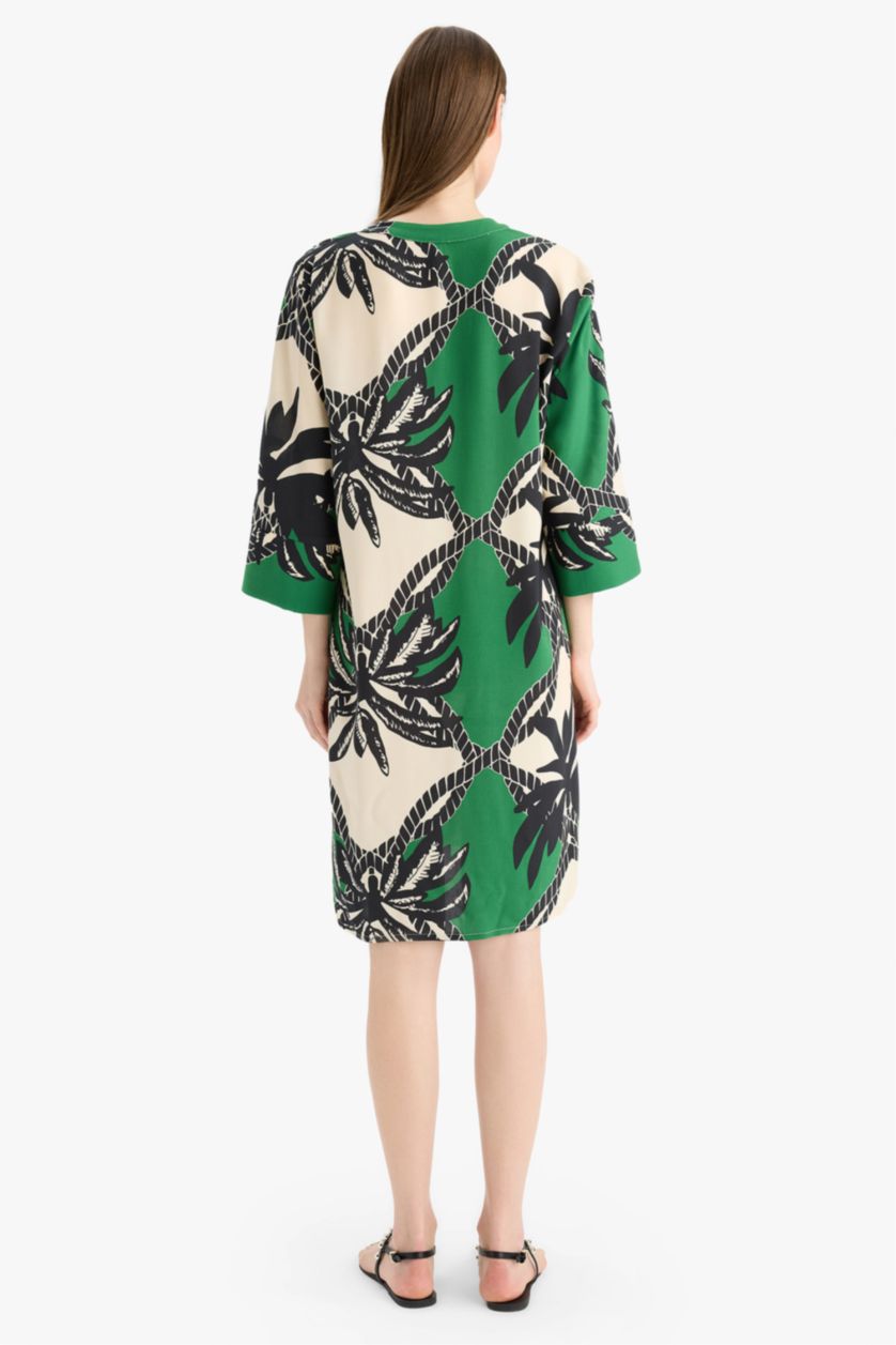 Kadın Koyu Yeşil Regular Fit Desenli Plaj Elbisesi