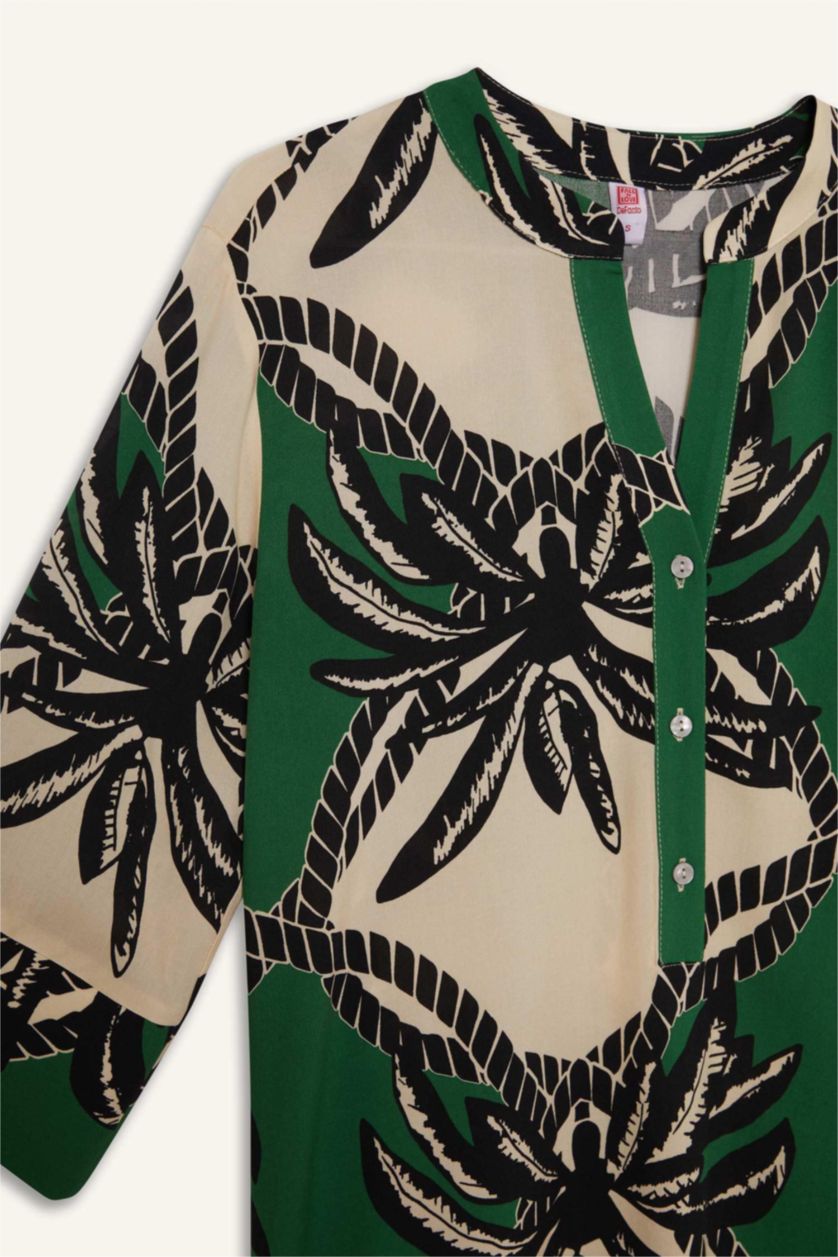 Kadın Koyu Yeşil Regular Fit Desenli Plaj Elbisesi