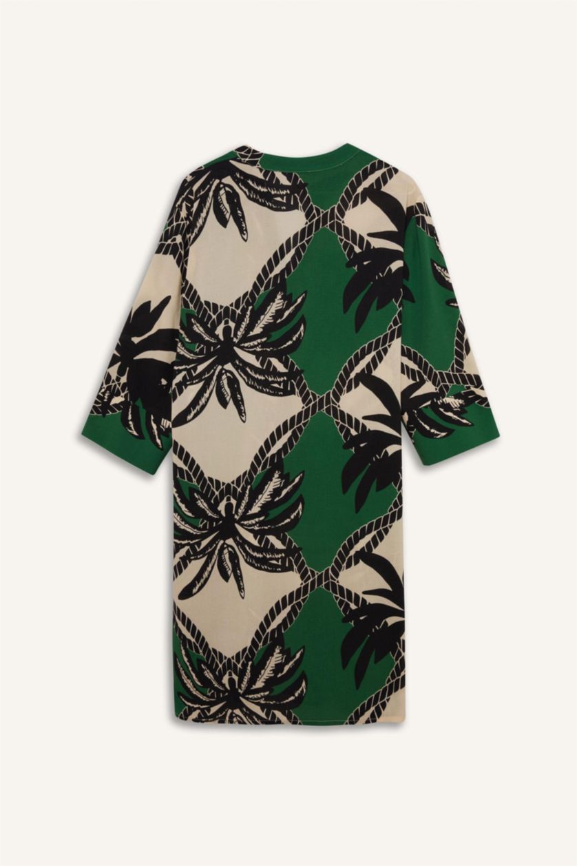 Kadın Koyu Yeşil Regular Fit Desenli Plaj Elbisesi