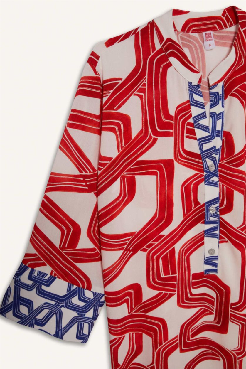 Kadın Kırmızı Regular Fit Desenli Plaj Elbisesi