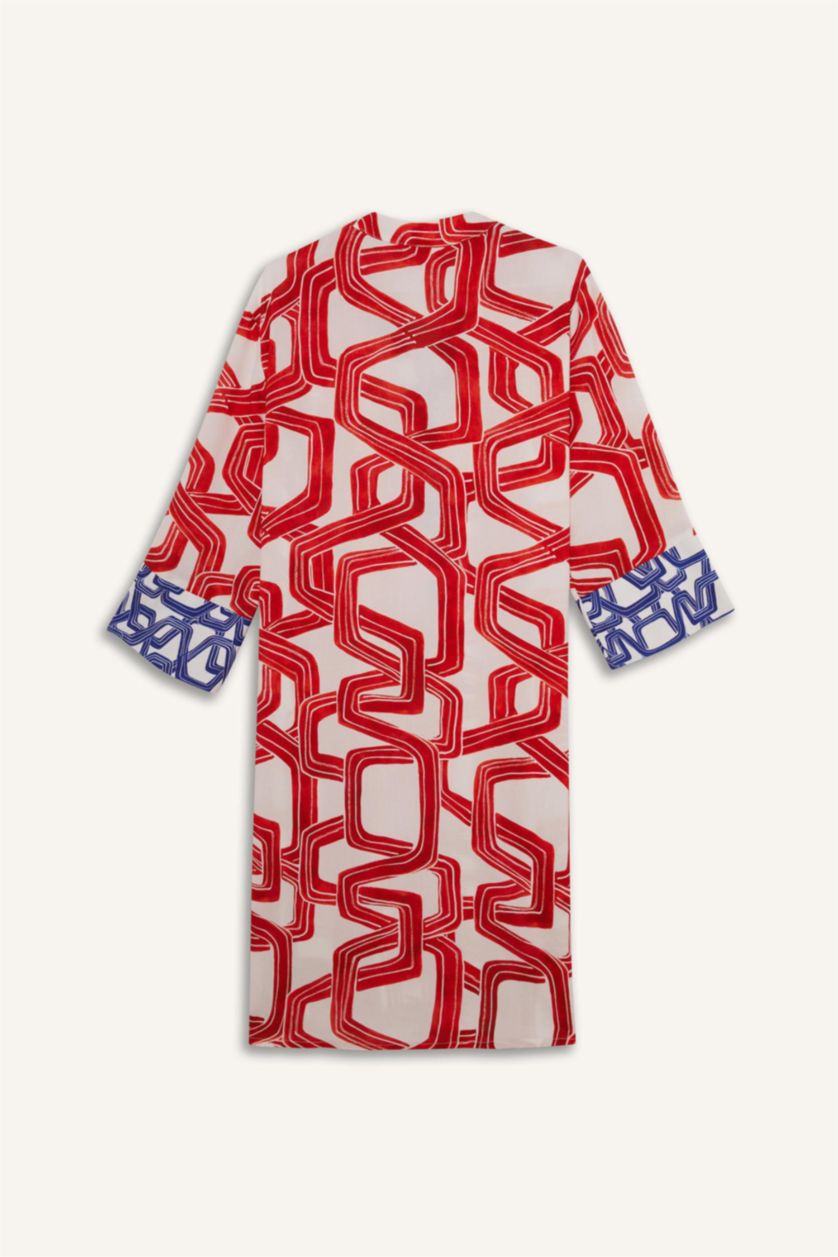 Kadın Kırmızı Regular Fit Desenli Plaj Elbisesi