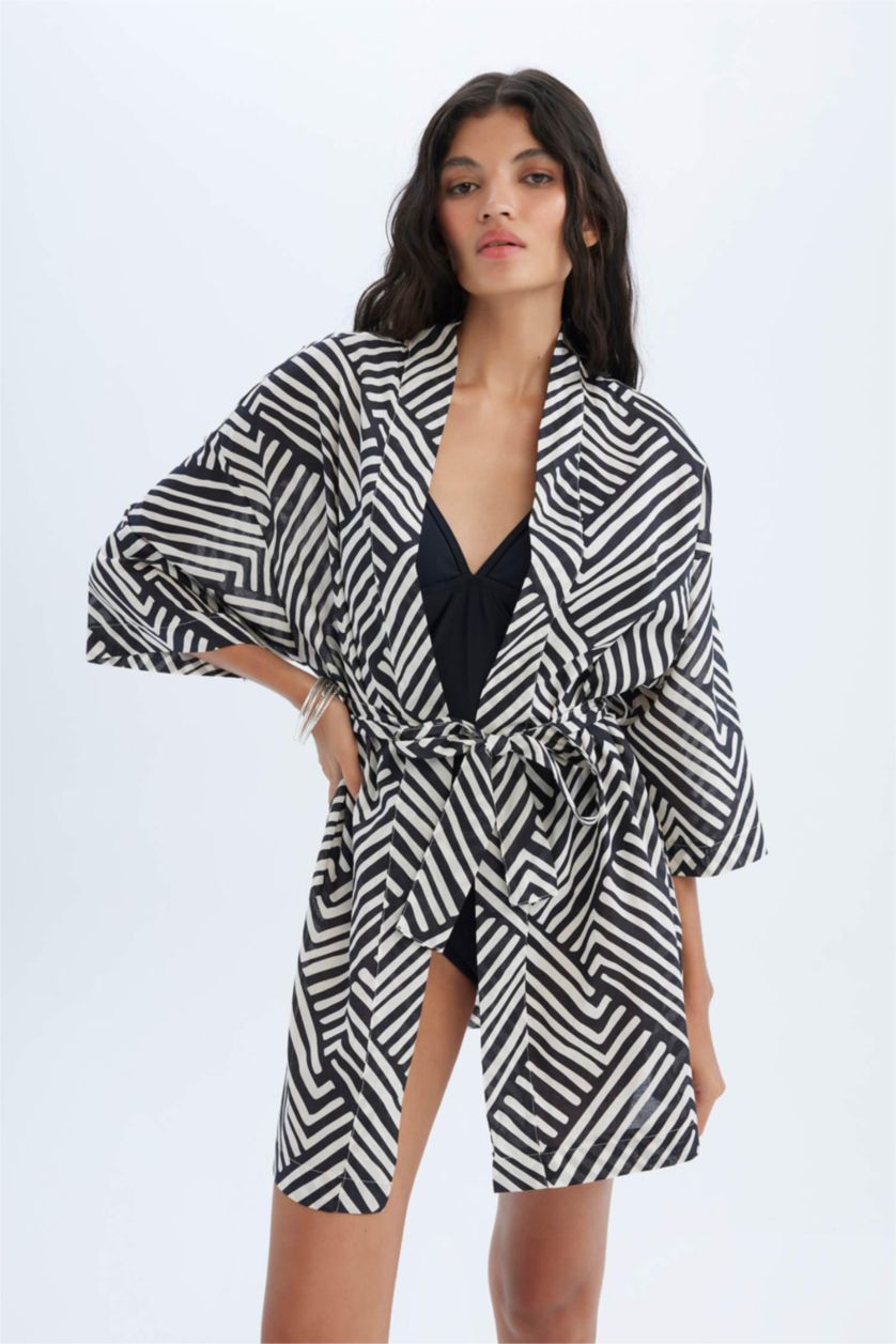 WOMAN Black Patterned Cotton Kimono