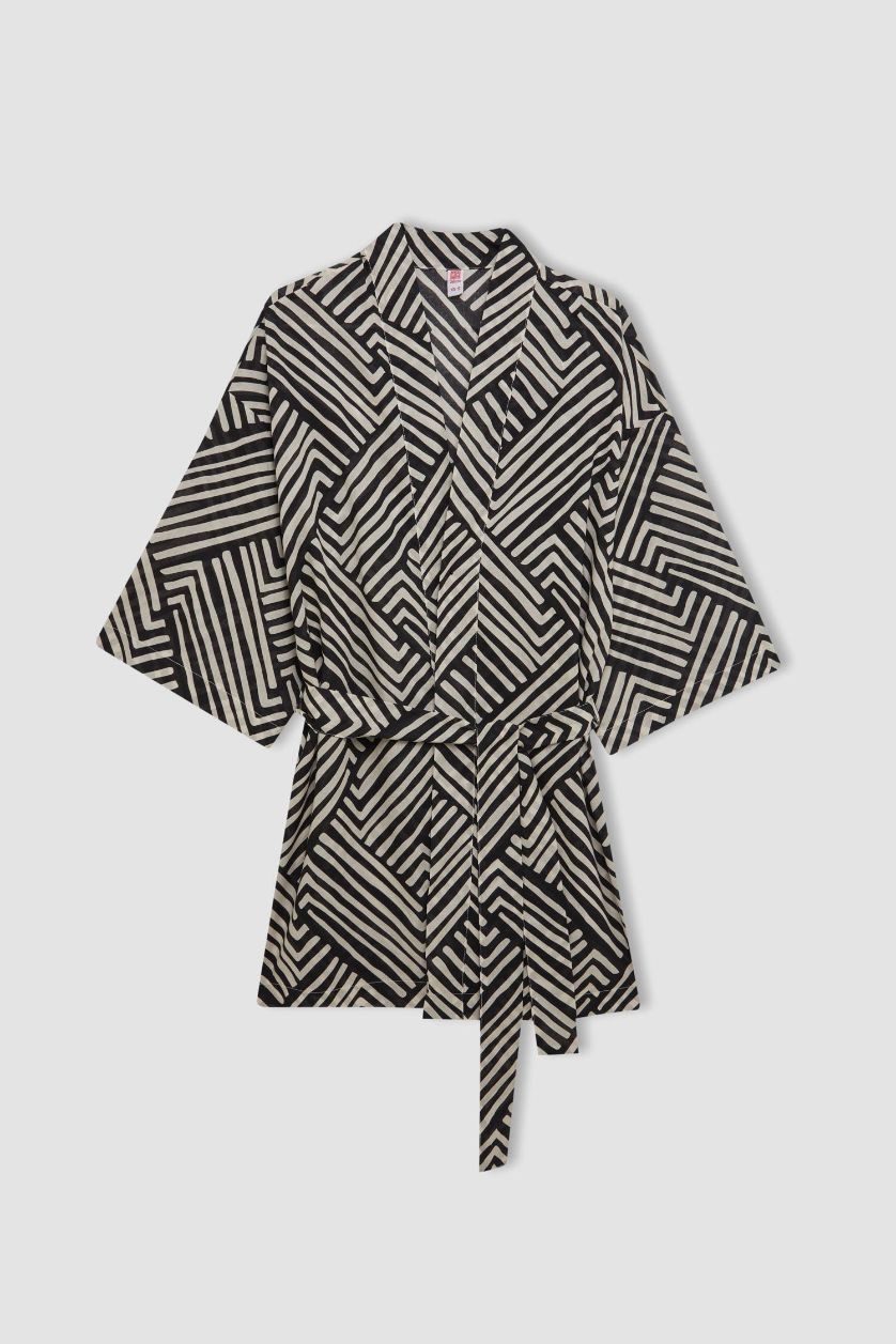 WOMAN Black Patterned Cotton Kimono