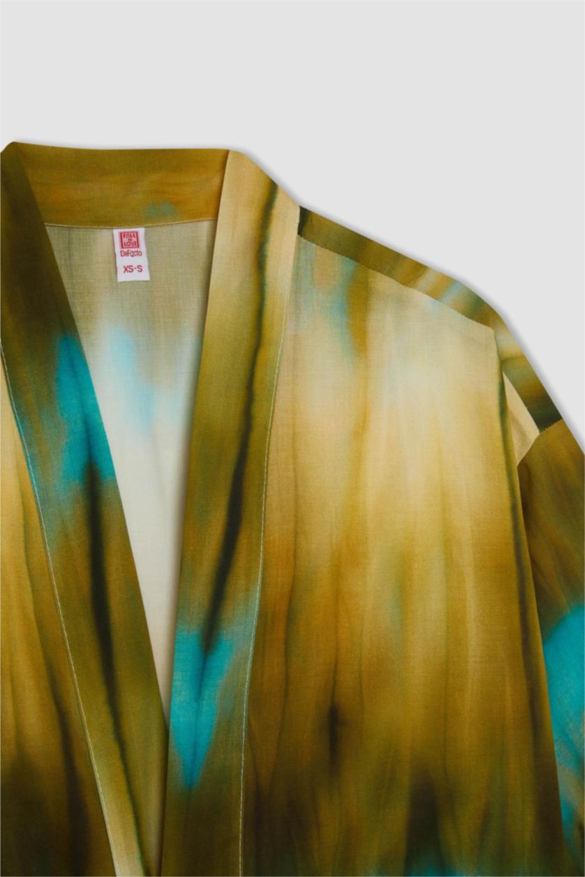 WOMAN Olive Patterned Cotton Beach Kimono