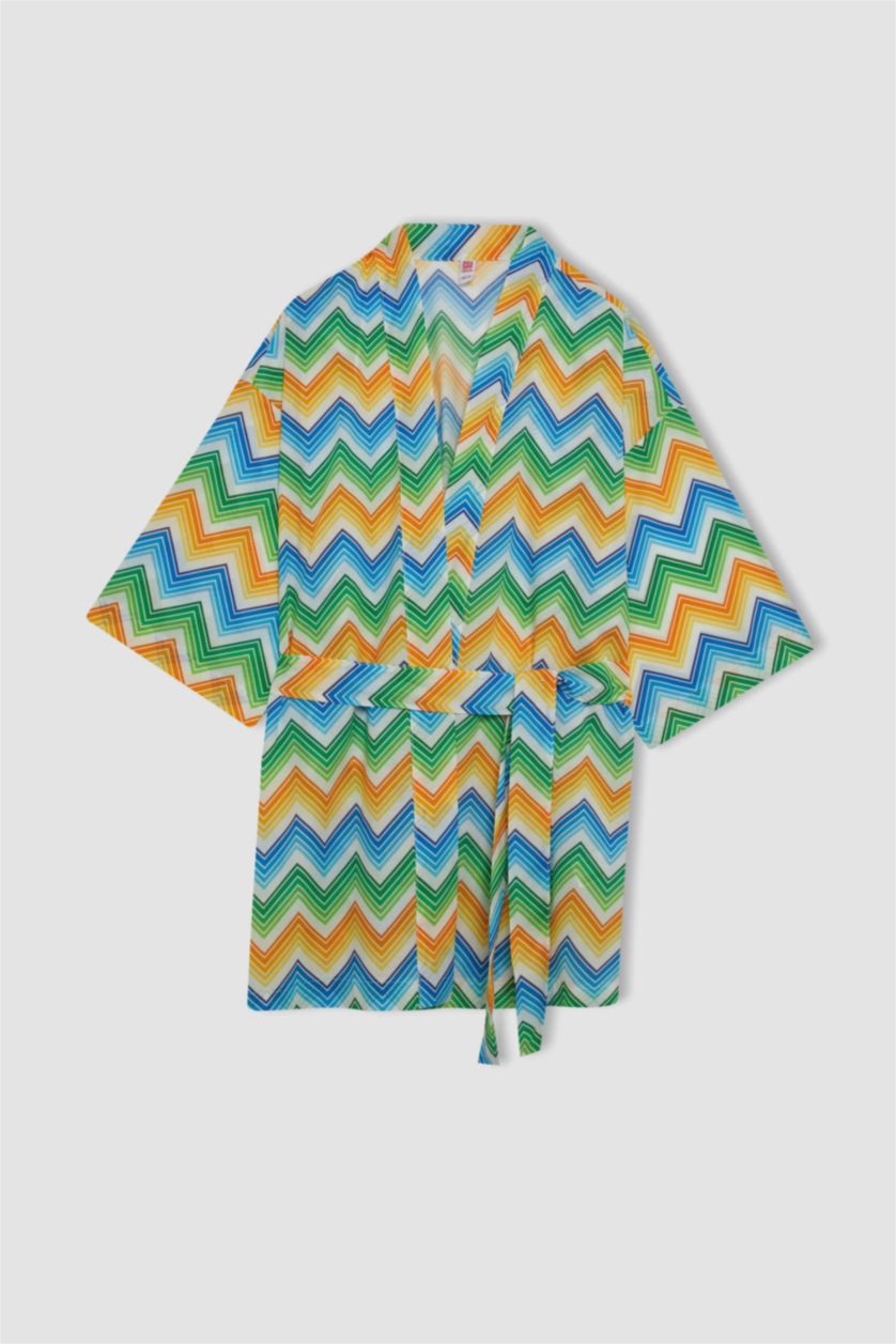WOMAN Orange Patterned Cotton Beach Kimono
