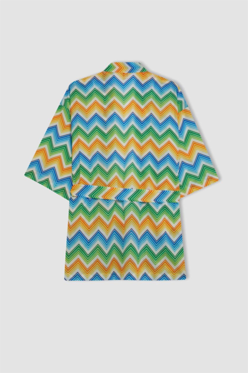 WOMAN Orange Patterned Cotton Beach Kimono