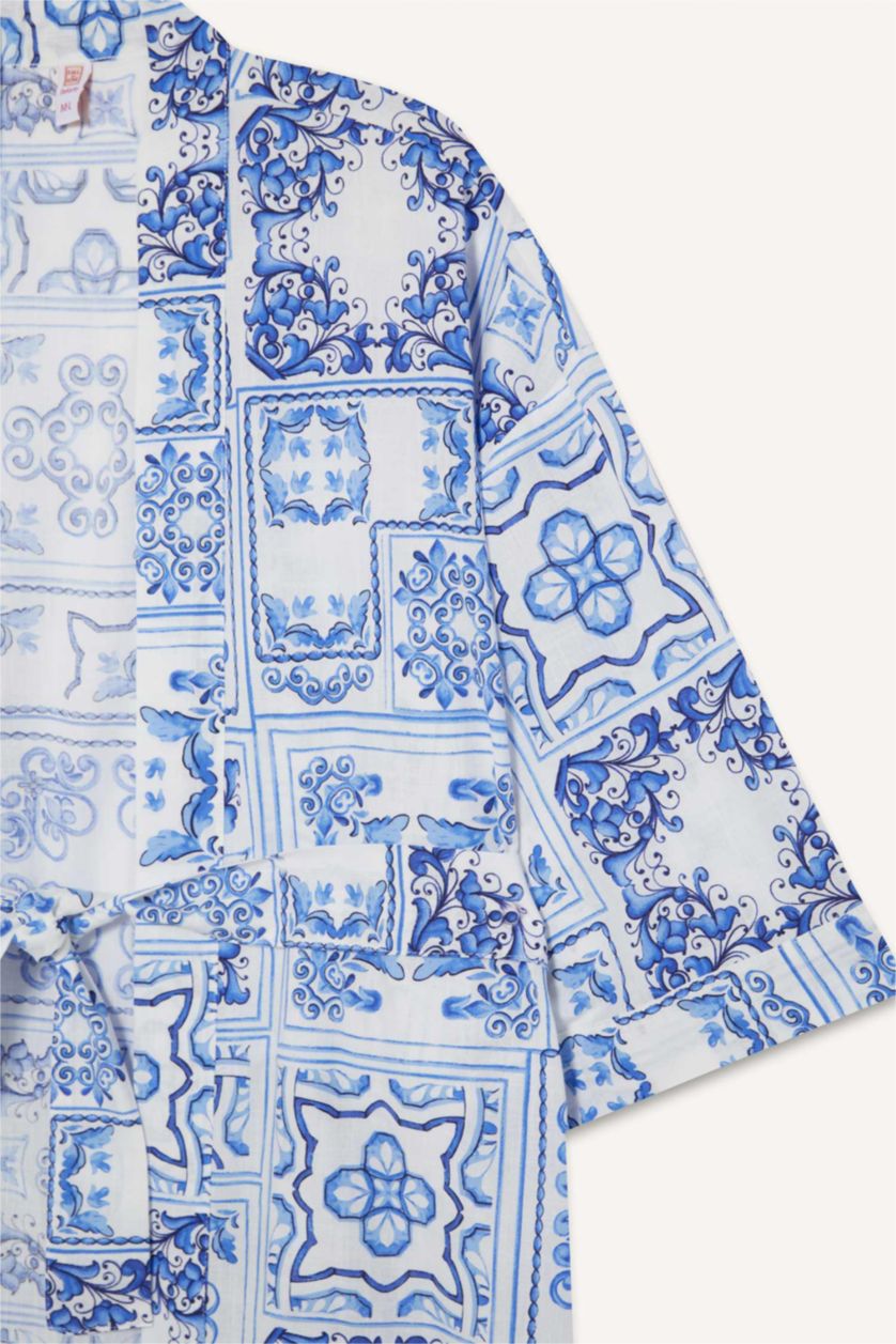 Woman Blue Regular Fit Printed Cotton Beachwear