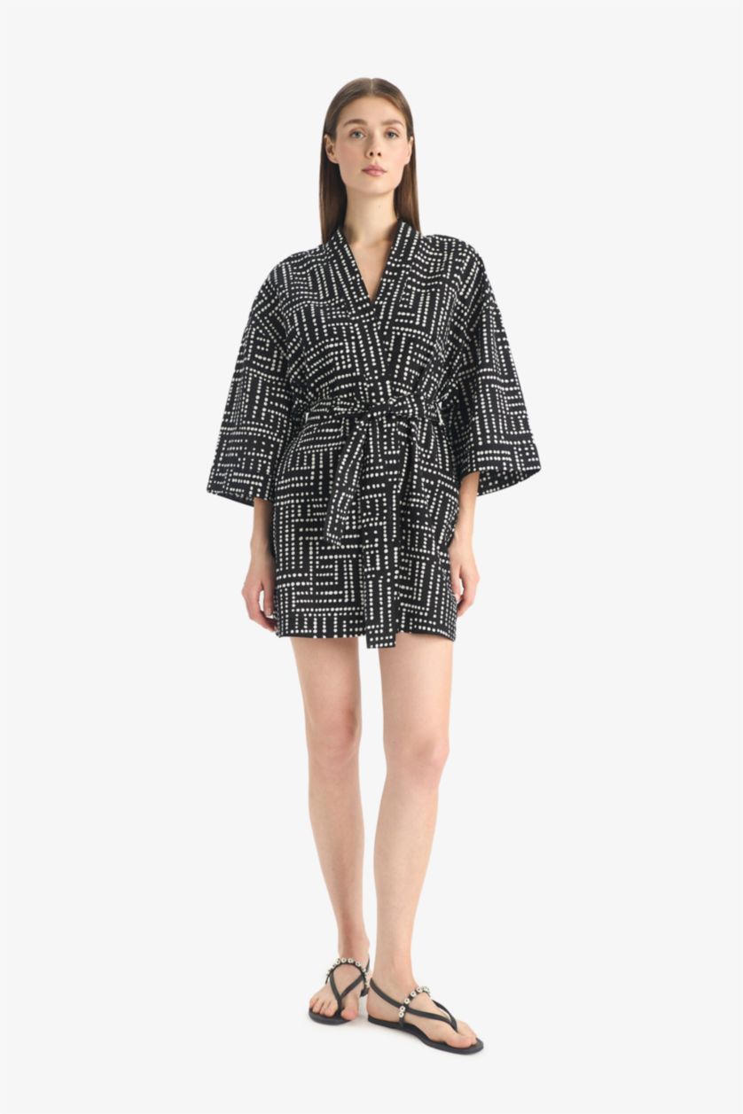 Woman Black Regular Fit Printed Cotton Beachwear