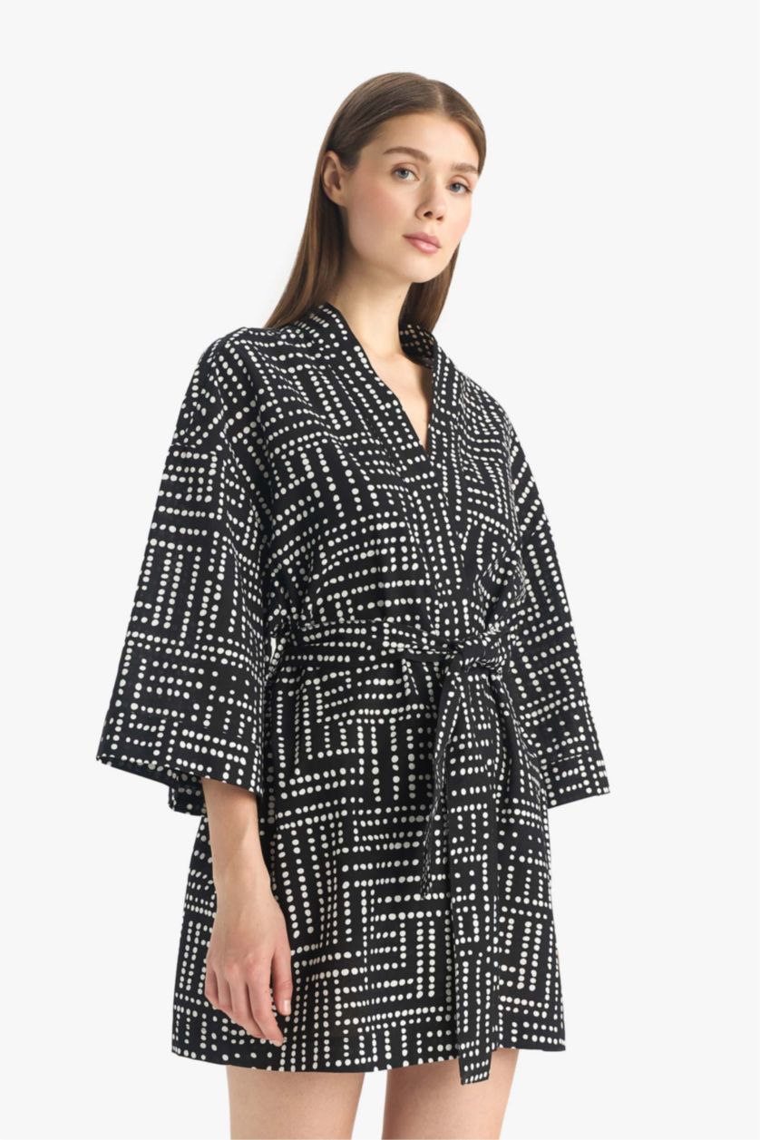 Woman Black Regular Fit Printed Cotton Beachwear