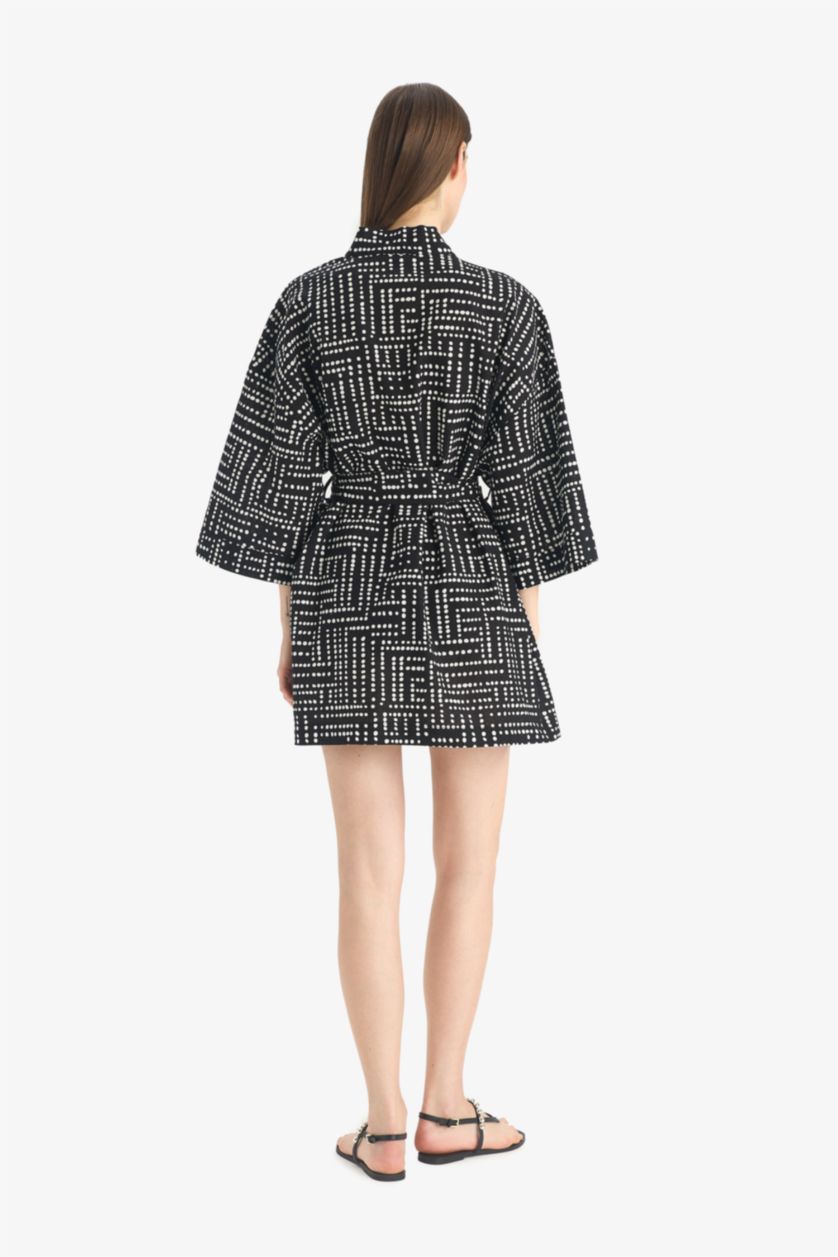 Woman Black Regular Fit Printed Cotton Beachwear