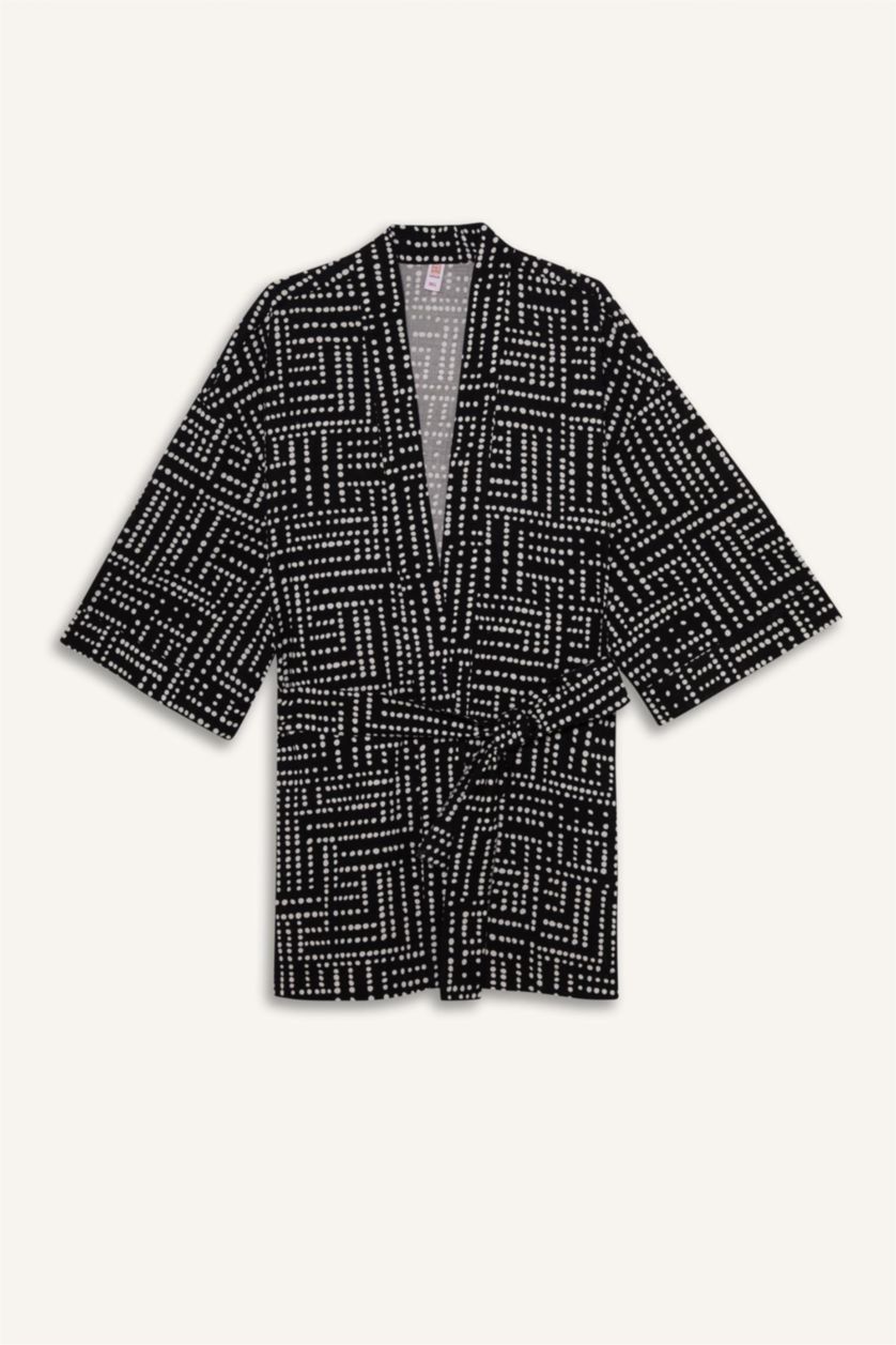 Woman Black Regular Fit Printed Cotton Beachwear