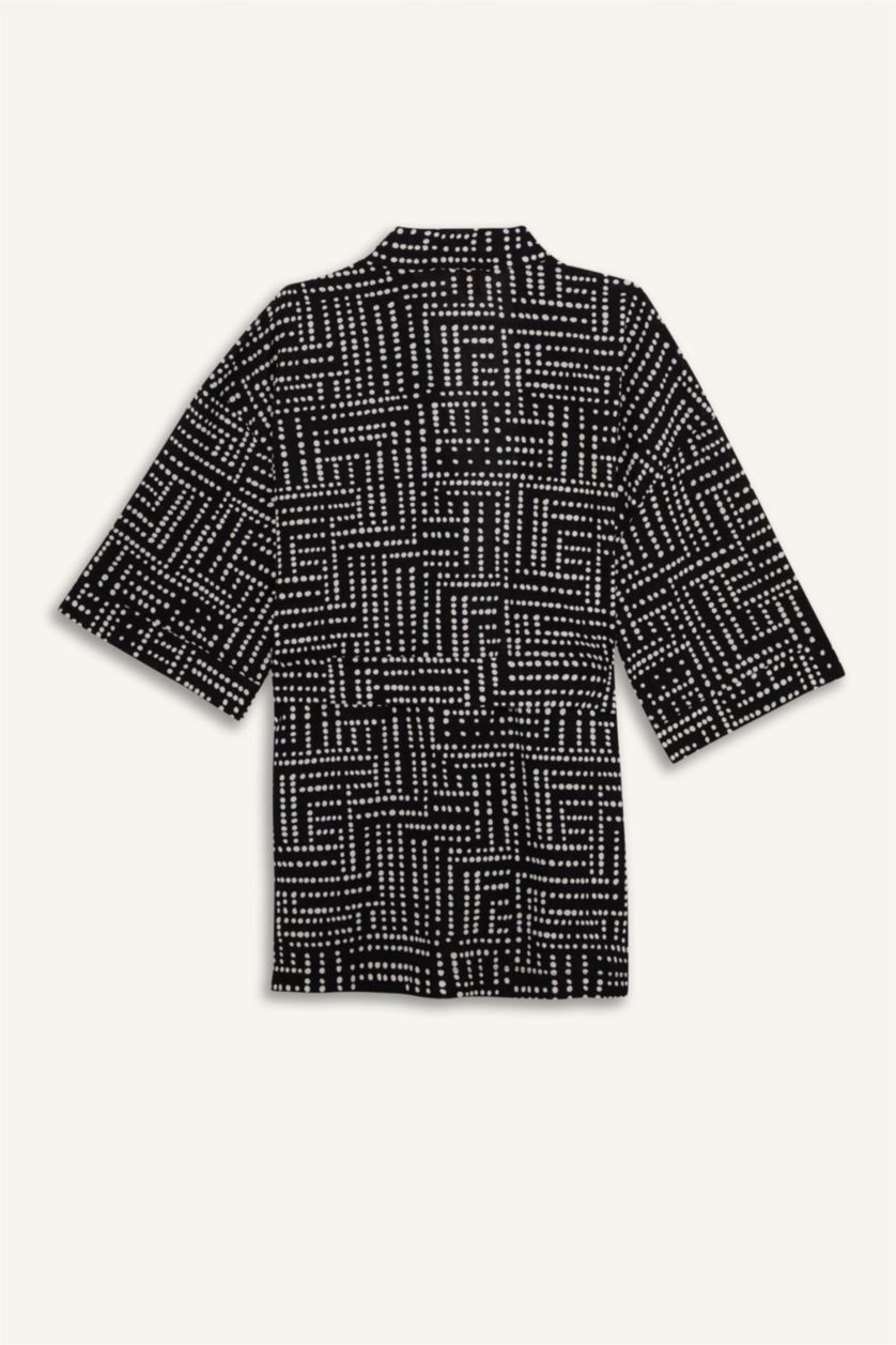 Woman Black Regular Fit Printed Cotton Beachwear