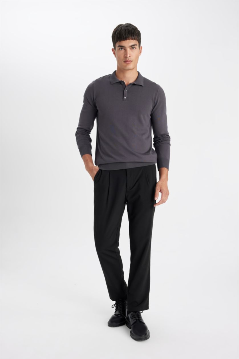 MAN Anthracite Standard Fit Polo Neck Soft Textured Premium Knit Pullover