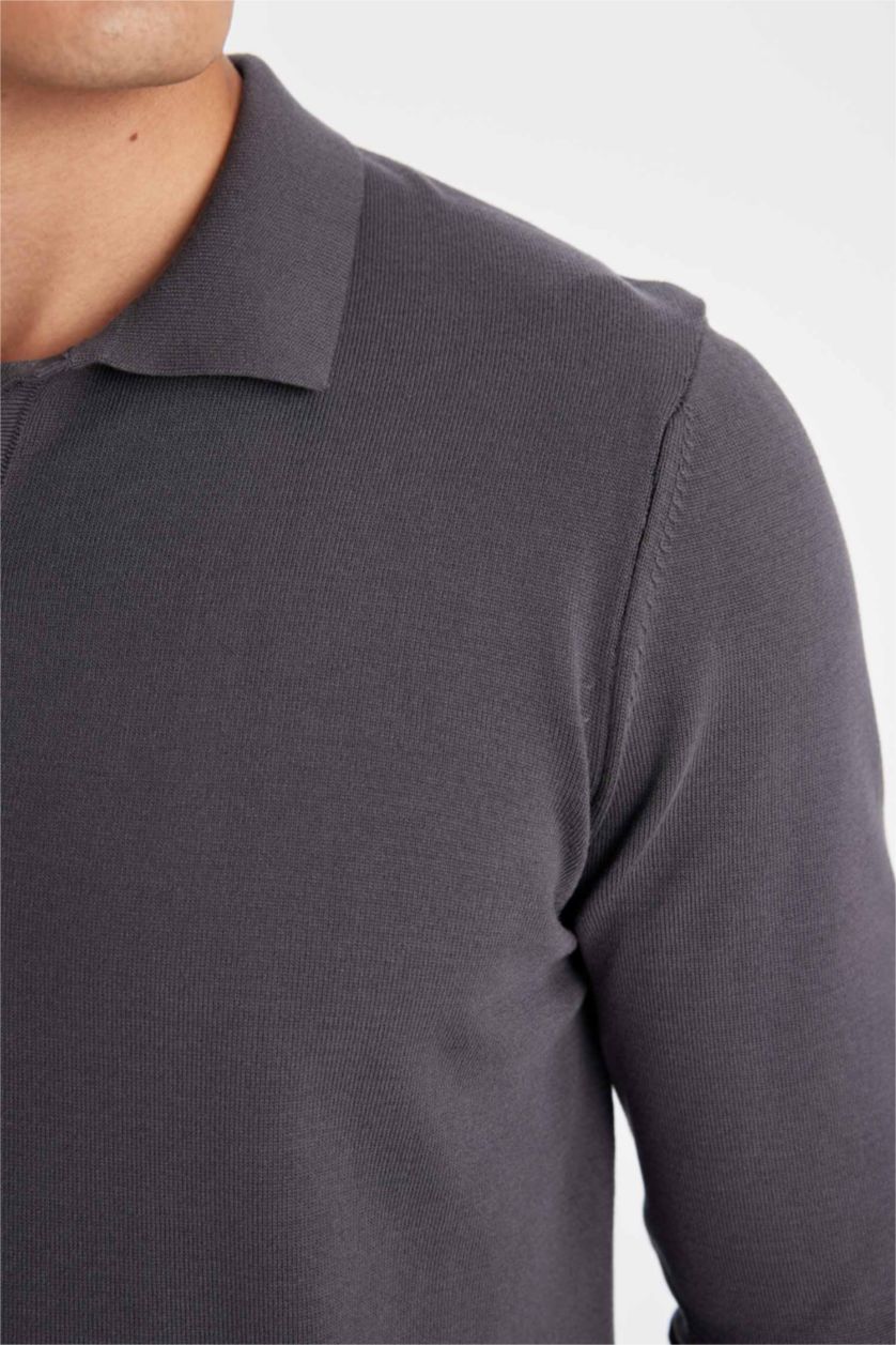 MAN Anthracite Standard Fit Polo Neck Soft Textured Premium Knit Pullover