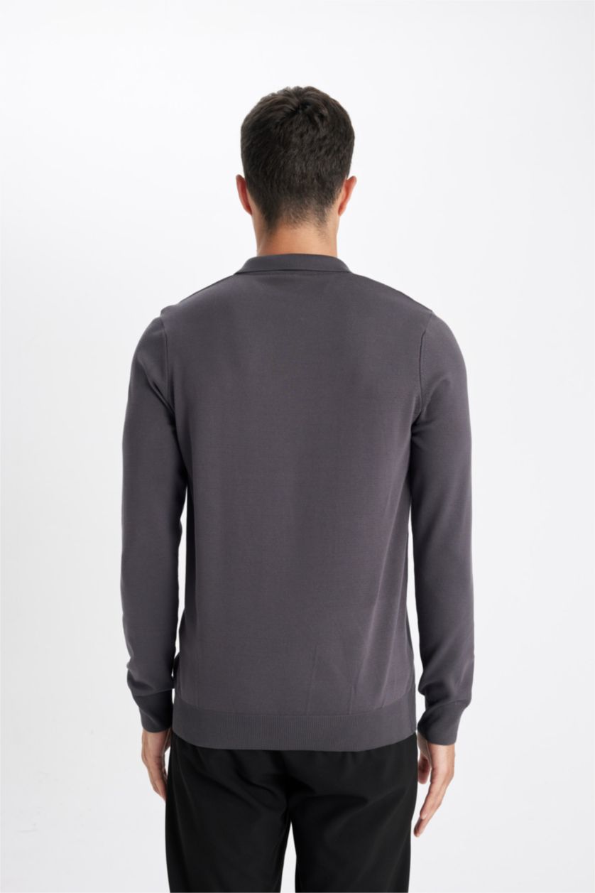 MAN Anthracite Standard Fit Polo Neck Soft Textured Premium Knit Pullover