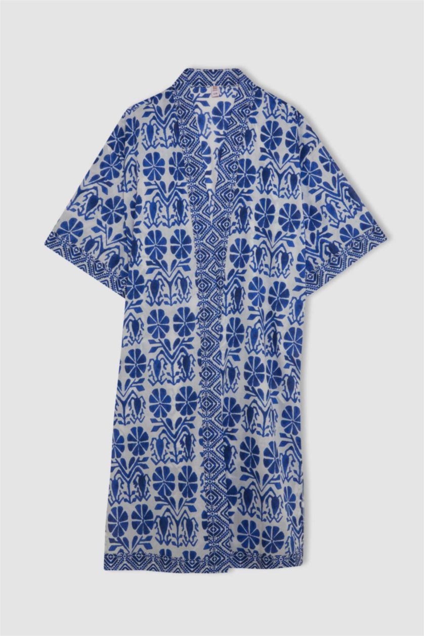 Kadın Saks Etnik Desenli Pamuklu Plaj Elbisesi-Fall in Love